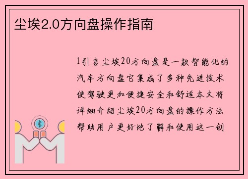 尘埃2.0方向盘操作指南
